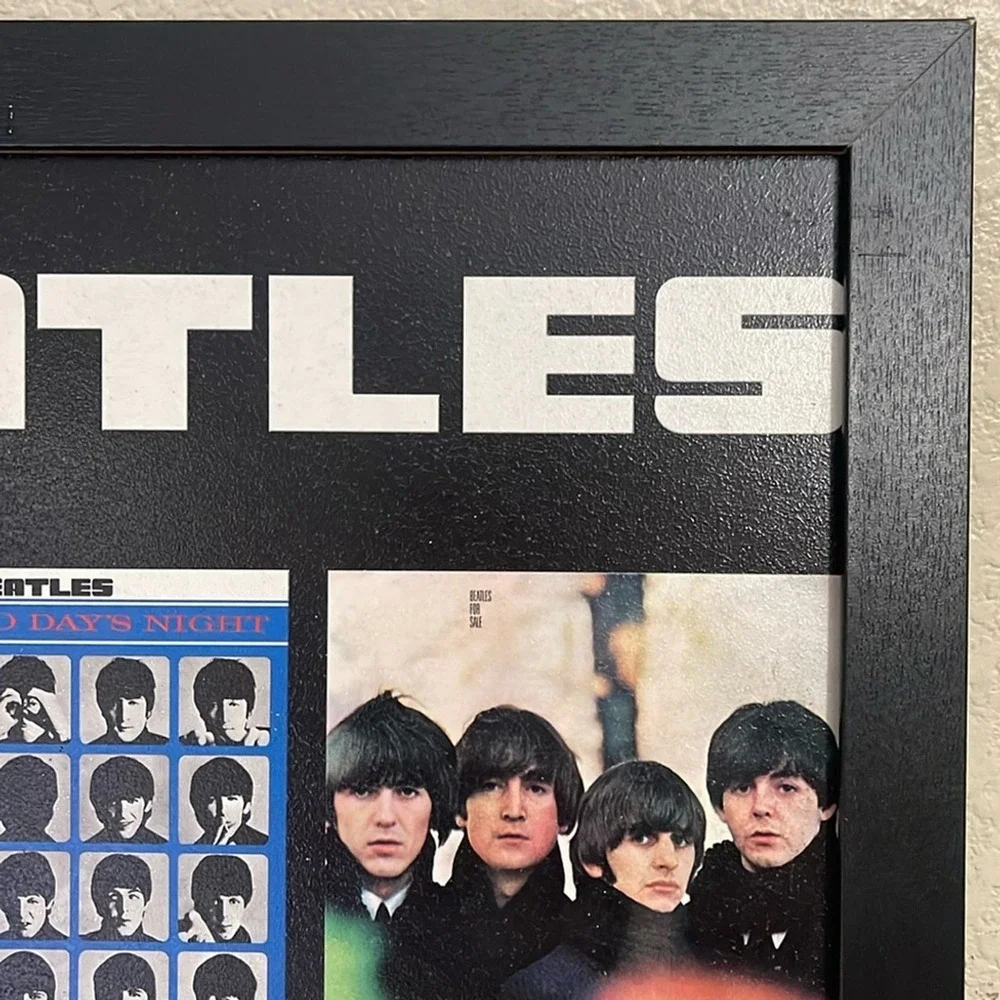 The Beatles Album‎ Cover Collage Framed Art 34x24 Glazed Wall Decor Black Frame